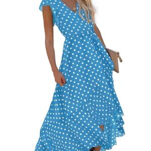 Blue Polka Dot Wrap Dress